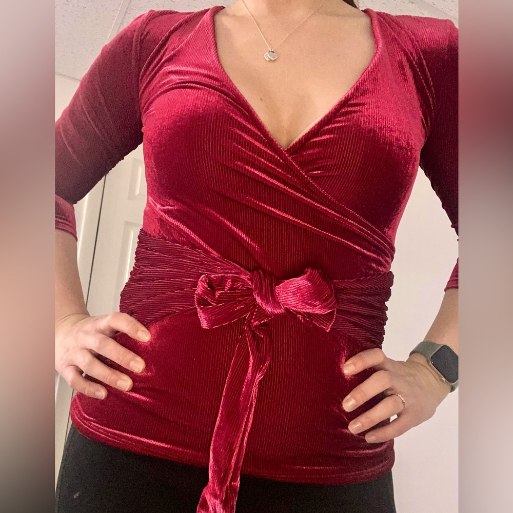 Express Velvet Wrap Tie Top XS